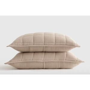 Quince Organic Airy Gauze Quilted Box Euro Pillow Sham Dune # 78